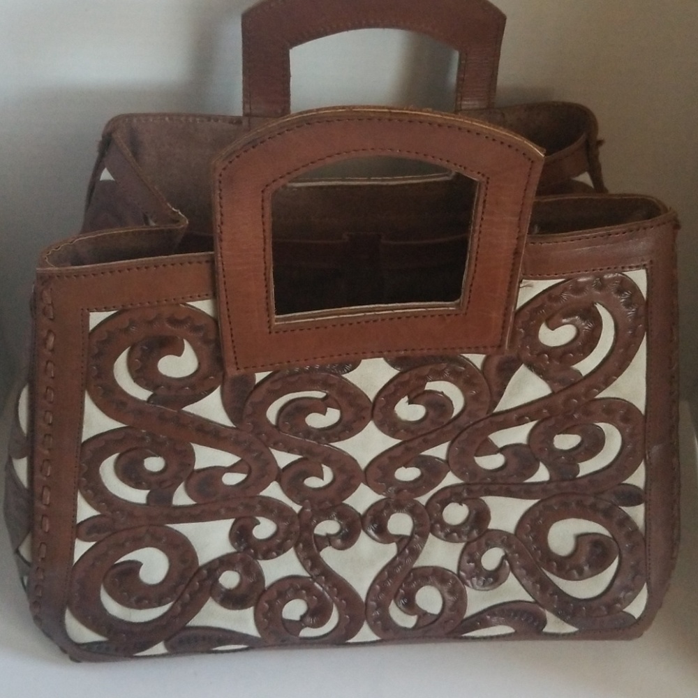 Handtooled leather tote